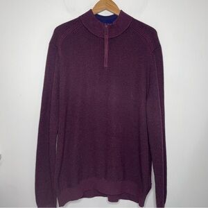 Ted Baker Sweater Men's Maroon Wool Blend 1/4 Zip Pullover Mock Neck Size 7